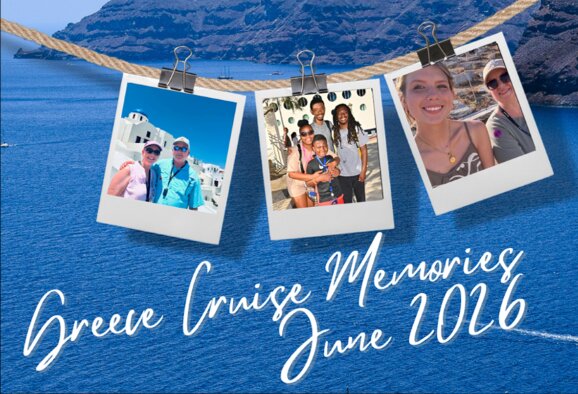Greece Cruise Memories June 2026 postcard with three photos from the trip